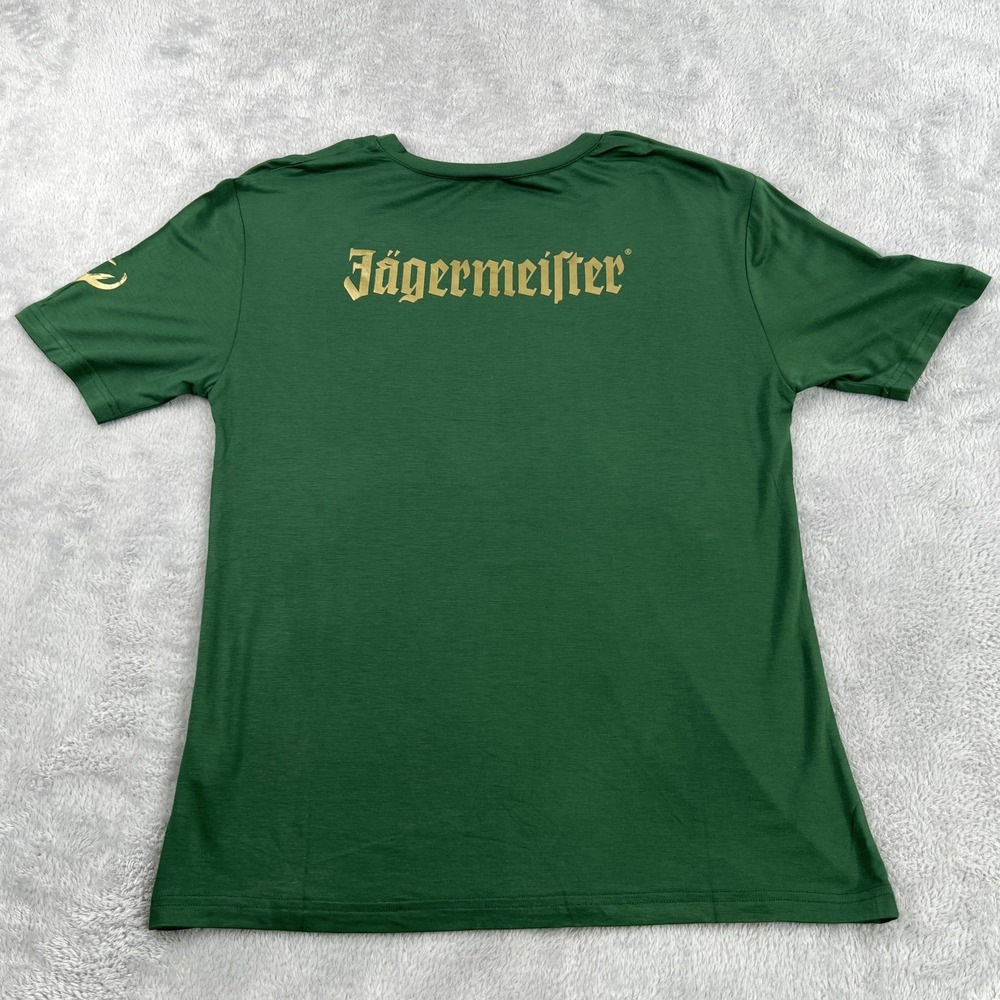 Jagermeister Graphic V-Neck T-Shirt S Green Men Promo Gold Logo Streetwear